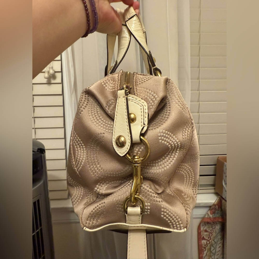 Coach  Ashley Taupe Signature Satchel with Cream Leather Trim - Picture 9 of 11